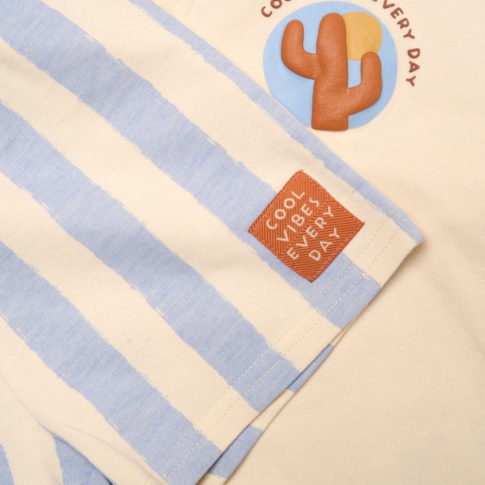 Blue Striped Shorts, Polo & Bucket Hat Set