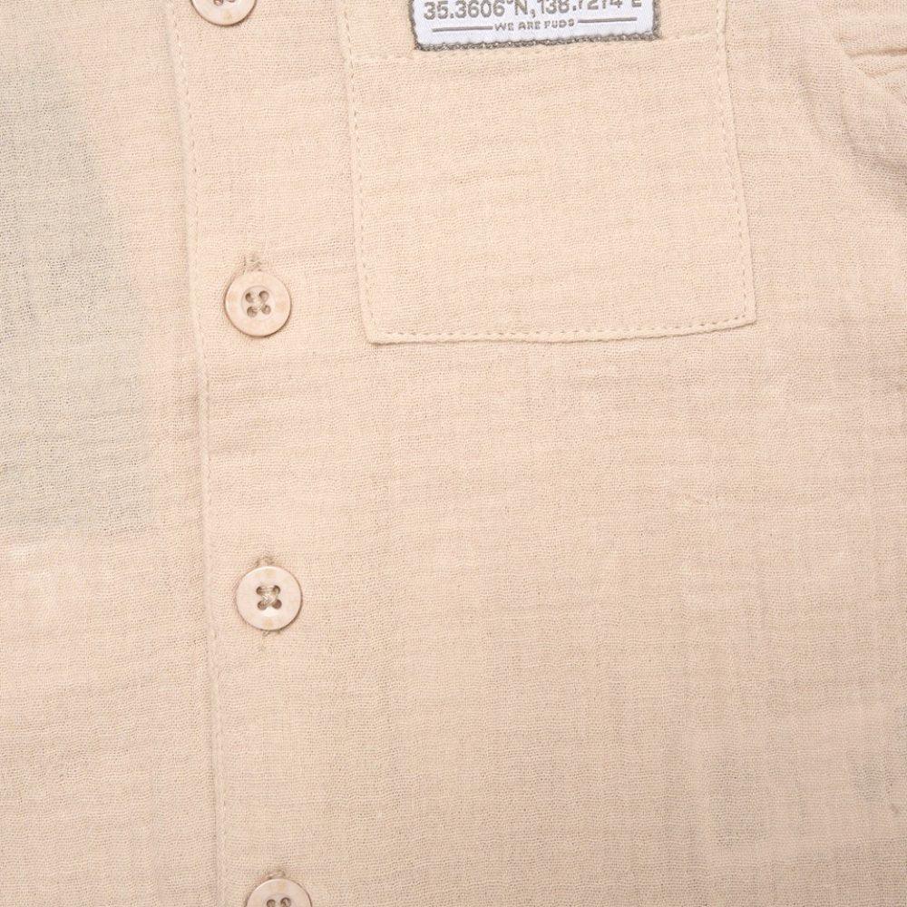 Beige Woven Fabric Shirt, Shorts & Bucket Hat Set
