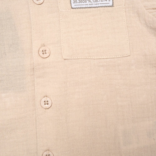 Beige Woven Fabric Shirt, Shorts & Bucket Hat Set