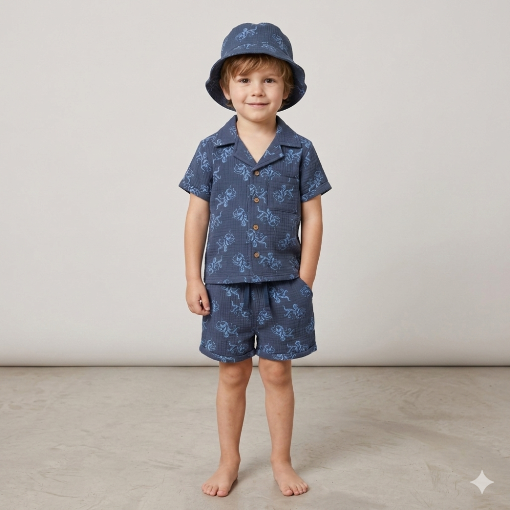 Octopus Shirt, Shorts & Bucket Hat Set