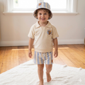 Blue Striped Shorts, Polo & Bucket Hat Set